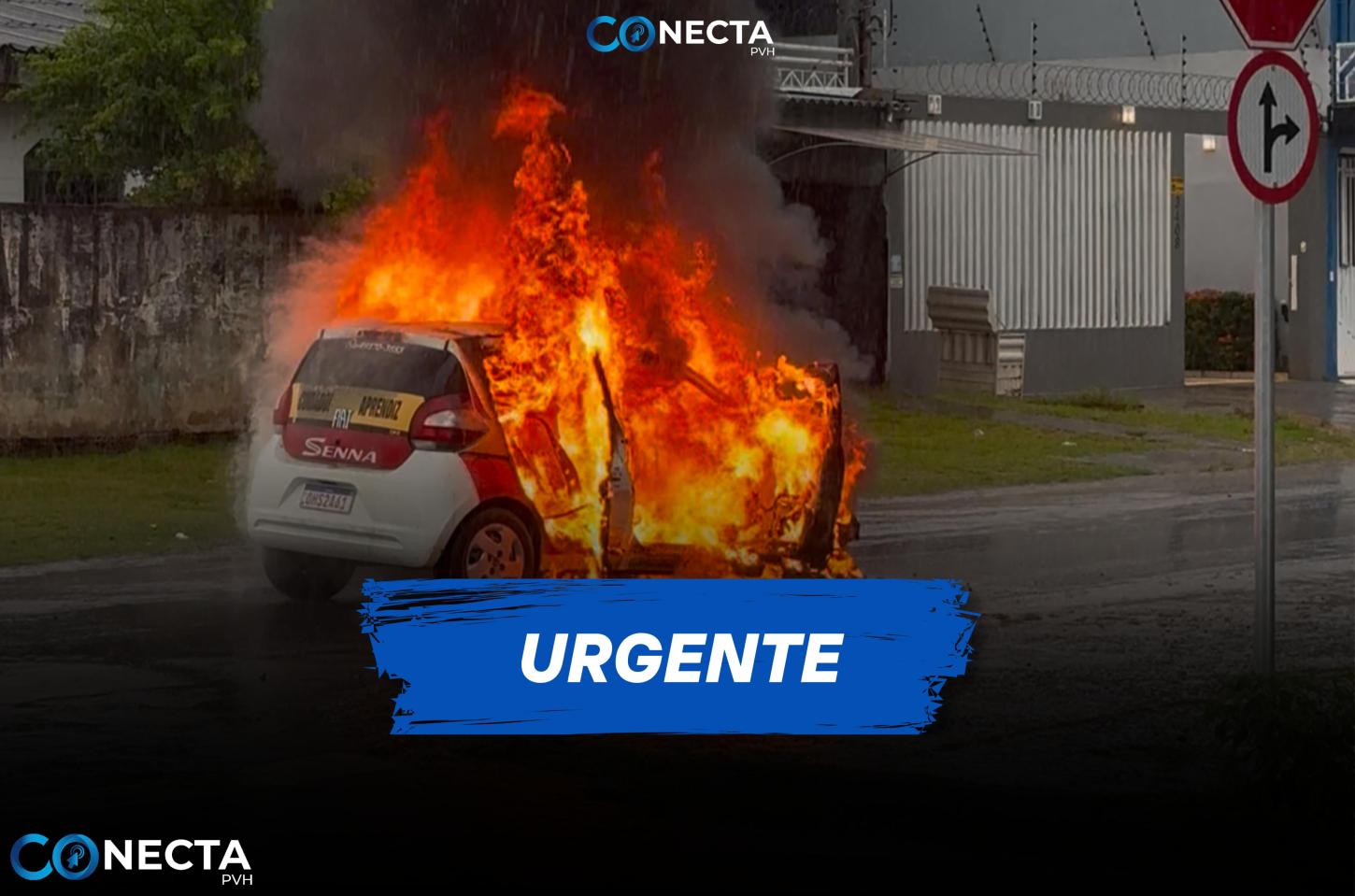 URGENTE: Carro de autoescola pega fogo e explode em Porto Velho