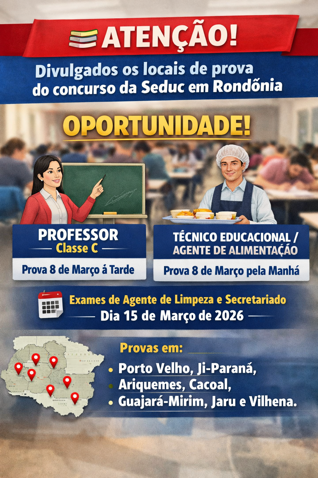 📚 ATENÇÃO: Divulgados os locais de prova do concurso da Seduc em Rondônia